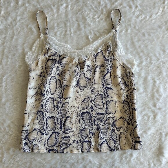 Satin Snake Print Lace Trim Cami Tank Top With Adjustable Straps - Medium - Picture 4 of 9